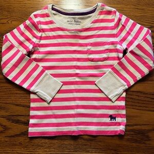 Mini Boden Pink and White Striped Long Sleeve Tee